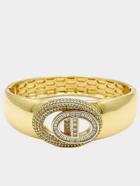 Designer Inspired Blondie Gold Pave Hinged Cuff Bangle Bracelet